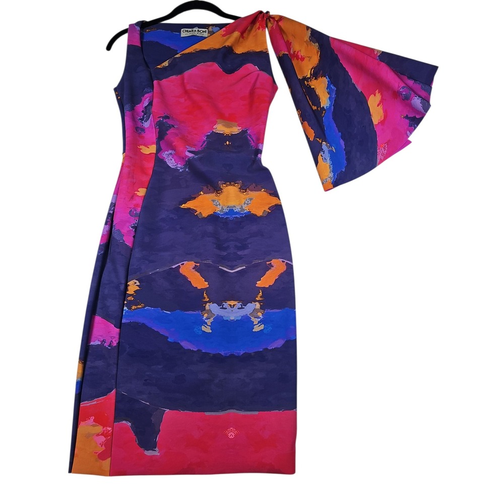 Chiara Boni La Petite Robe Italian Dress Abstract Print One Shoulder 42 US 6 New - Picture 6 of 12